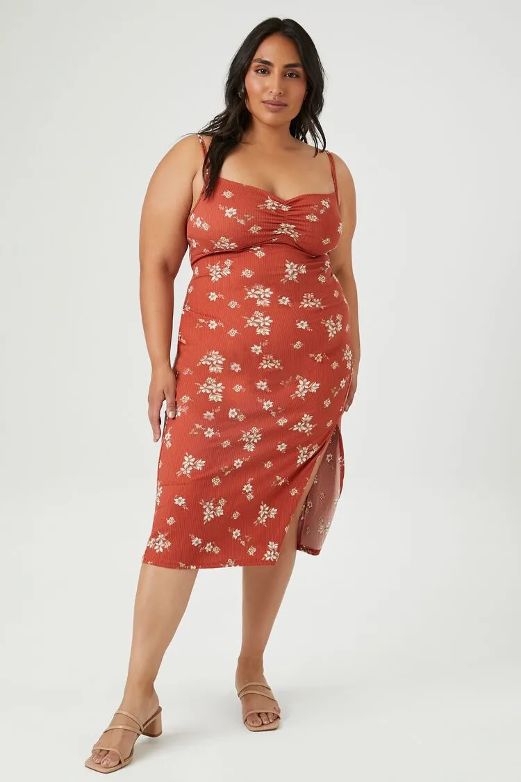 Forever 21 Plus Women's Floral Bodycon Midi Dress Rust Forever 21