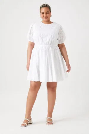 Forever 21 Plus Women's Floral Eyelet Mini Dress White Forever 21