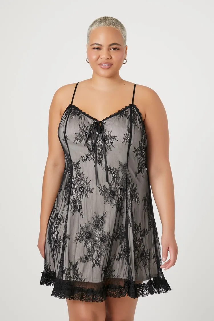 Forever 21 Plus Women's Floral Lace Mini Dress Black Forever 21