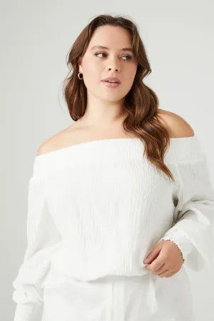 Forever 21 Plus Women's Gauze Off-the-Shoulder Top White Forever 21
