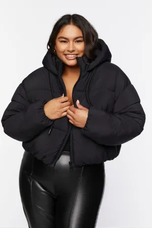 Forever 21 Plus Women's Hooded Puffer Bubble Coat Jacket Black Forever 21