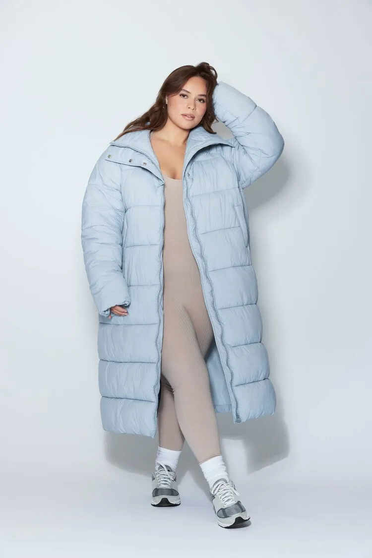 Forever 21 Plus Women's Longline Puffer Bubble Coat Jacket Light Blue Forever 21