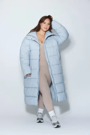 Forever 21 Plus Women's Longline Puffer Bubble Coat Jacket Light Blue Forever 21