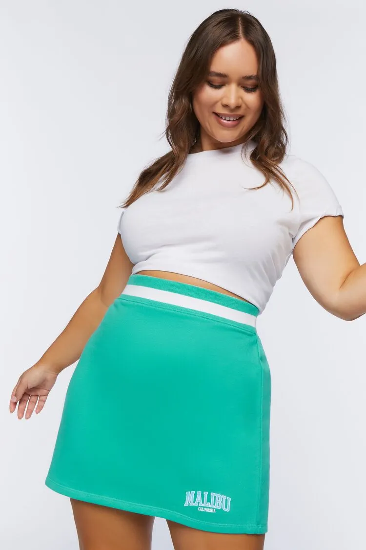 Forever 21 Plus Women's Malibu California Mini Skirt Green/Multi Forever 21