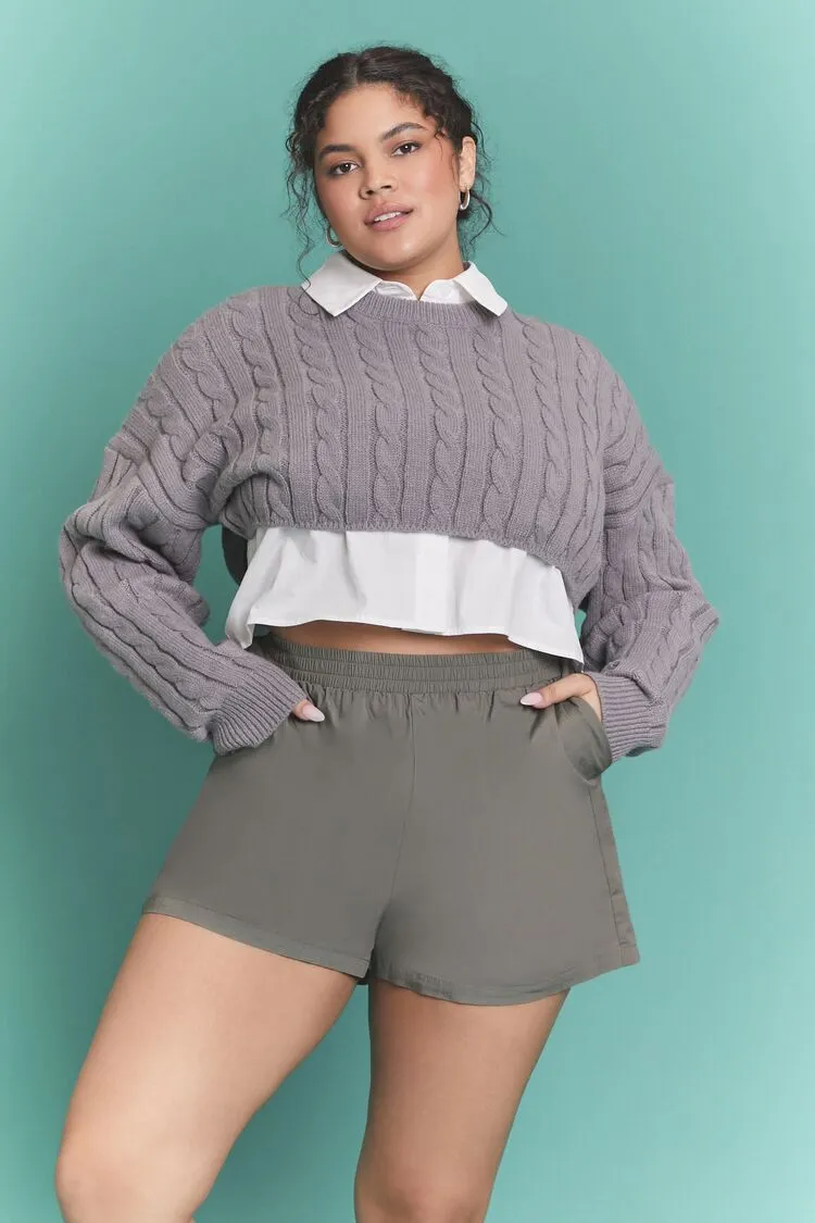 Forever 21 Plus Women's Mid-Rise Pull-On Shorts Dark Olive Forever 21
