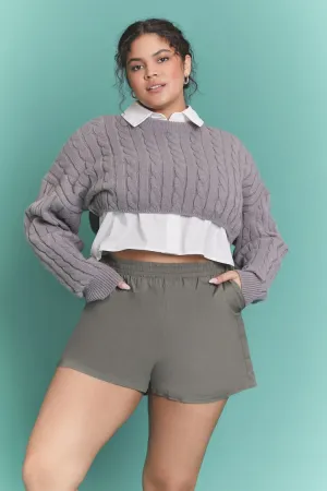 Forever 21 Plus Women's Mid-Rise Pull-On Shorts Dark Olive Forever 21