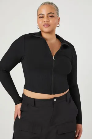 Forever 21 Plus Women's Ribbed Knit Zip-Up Top Black Forever 21