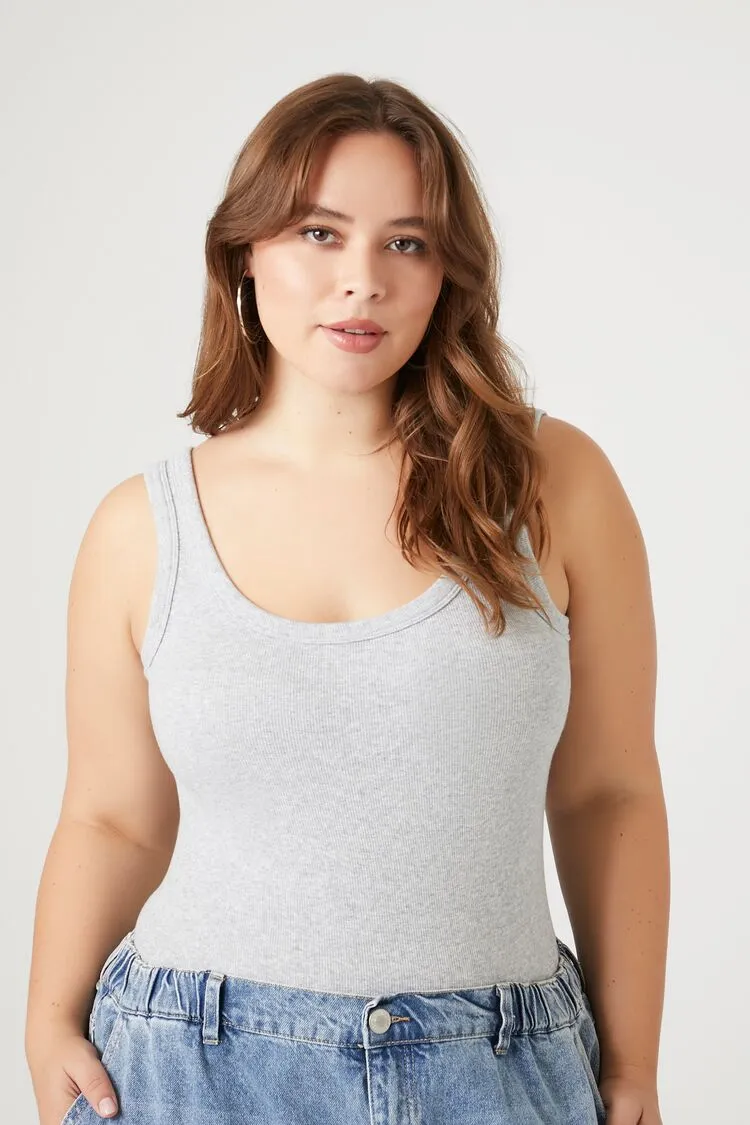 Forever 21 Plus Women's Seamless Tank Bodysuit Heather Grey Forever 21