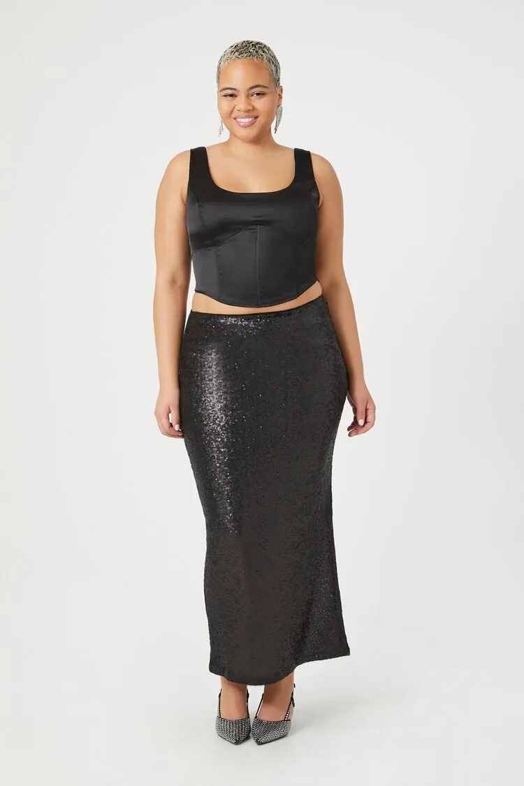 Forever 21 Plus Women's Sequin Maxi Skirt Black Forever 21
