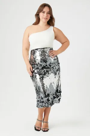 Forever 21 Plus Women's Sequin Midi Skirt Silver/Multi Forever 21