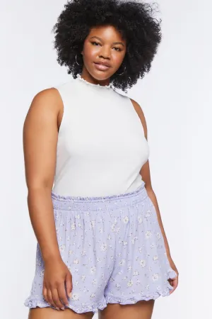 Forever 21 Plus Women's Smocked Floral Shorts Dusk/Multi Forever 21