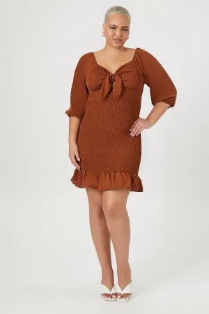 Forever 21 Plus Women's Smocked Ruffle Mini Dress Brown Forever 21