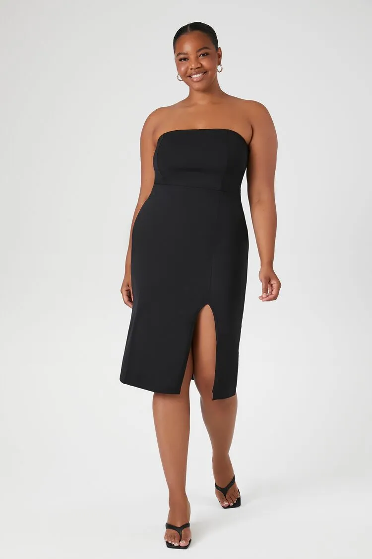 Forever 21 Plus Women's Strapless Bodycon Midi Dress Black Forever 21