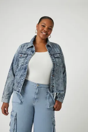 Forever 21 Plus Women's Studded  Trucker Jacket Denim Forever 21