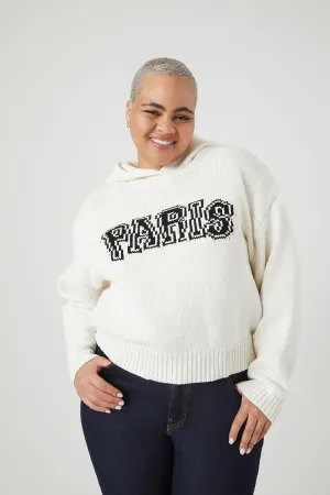Forever 21 Plus Women's Sweater-Knit Paris Graphic Hoodie Sweatshirt Cream/Multi Forever 21