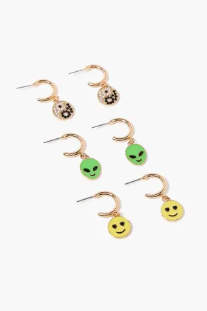 Forever 21 Women's Alien Charm Hoop Earring Set Yellow/Gold Forever 21
