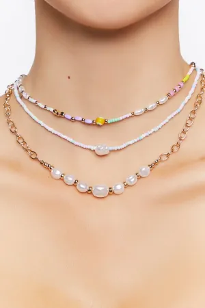 Forever 21 Women's Beaded Faux Pearl Necklace Set Pink/White Forever 21