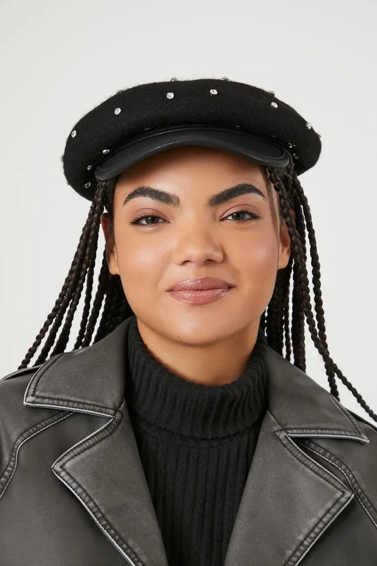Forever 21 Women's Brushed Faux Gem Cabbie Hat Black/Black Forever 21