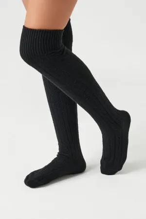 Forever 21 Women's Cable Knit Knee-High Socks Black Forever 21