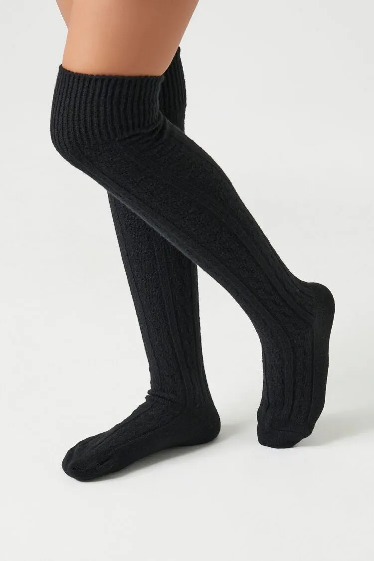 Forever 21 Women's Cable Knit Knee-High Socks Black Forever 21