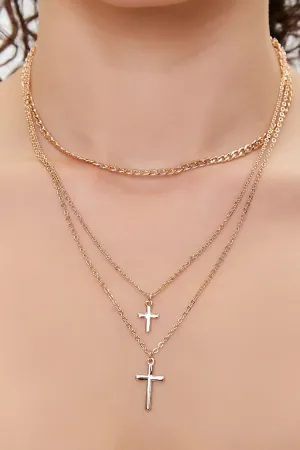 Forever 21 Women's Cross Charm Layered Necklace Gold Forever 21
