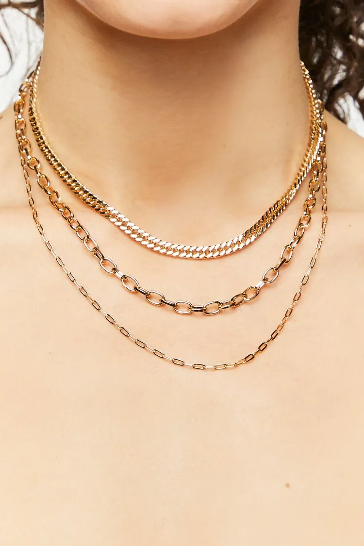 Forever 21 Women's Curb & Anchor Chain Layered Necklace Gold Forever 21