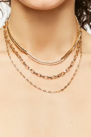 Forever 21 Women's Curb & Anchor Chain Layered Necklace Gold Forever 21