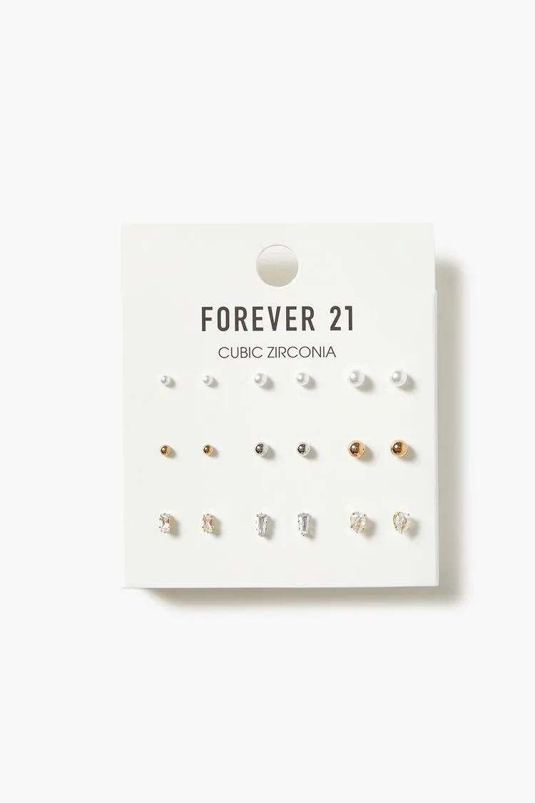Forever 21 Women's CZ & Faux Pearl Earring Set Gold/Silver Forever 21