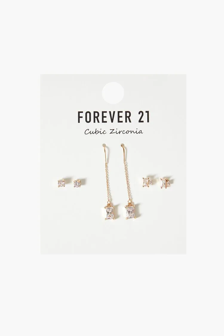 Forever 21 Women's CZ Stud & Drop Earring Set Gold/Clear Forever 21