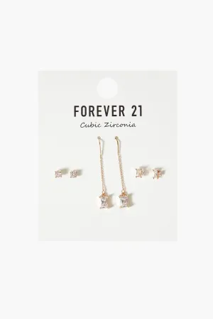 Forever 21 Women's CZ Stud & Drop Earring Set Gold/Clear Forever 21