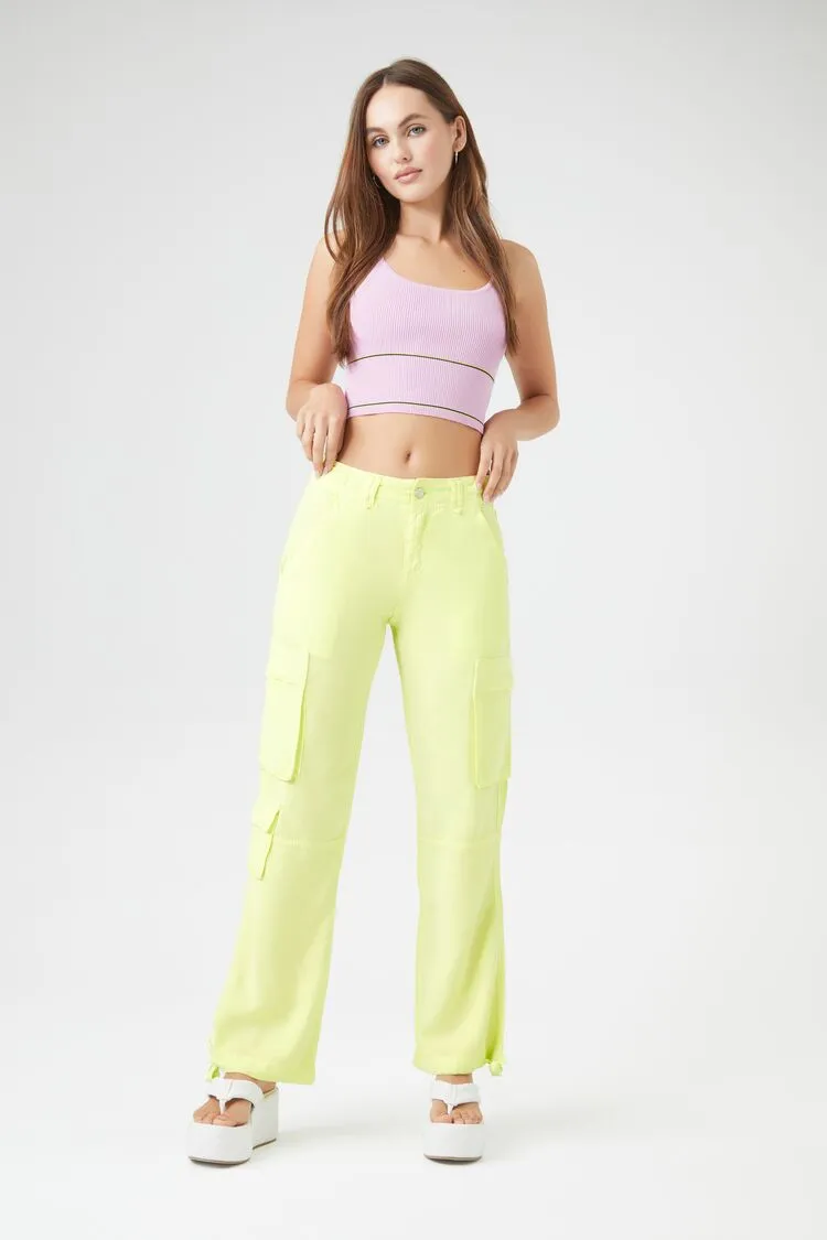 Forever 21 Women's Drawstring Straight-Leg Cargo Pants Honeydew Forever 21