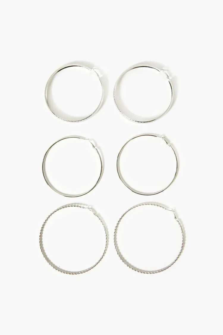 Forever 21 Women's Etched & Twisted Hoop Earring Set Silver Forever 21
