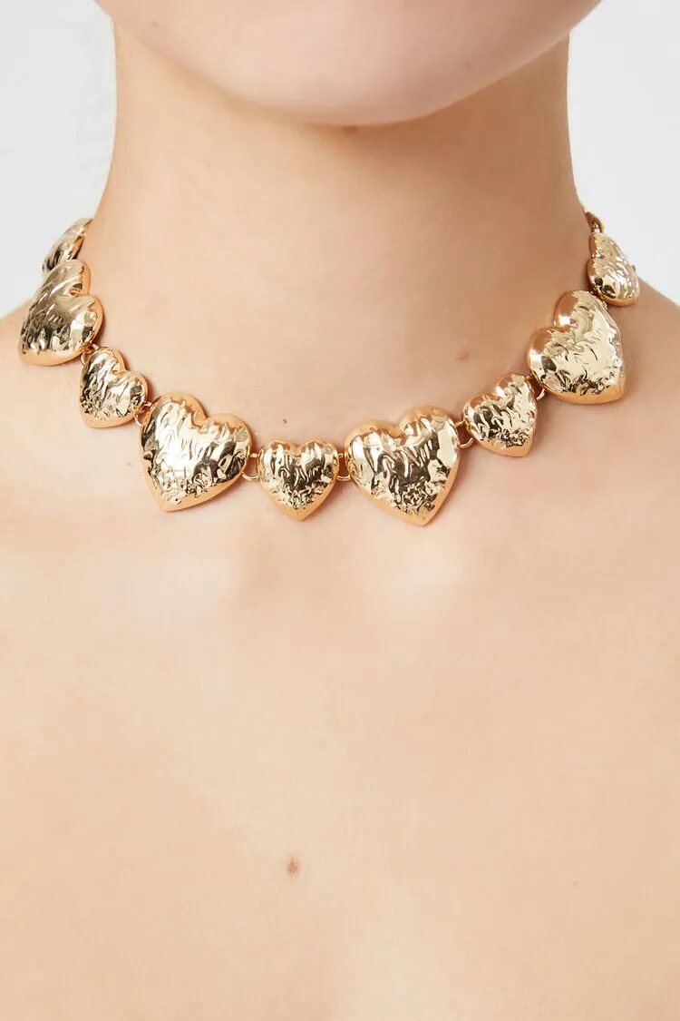 Forever 21 Women's Etched Heart Necklace Gold Forever 21