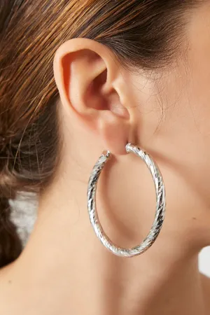 Forever 21 Women's Etched Hoop Earrings Silver Forever 21