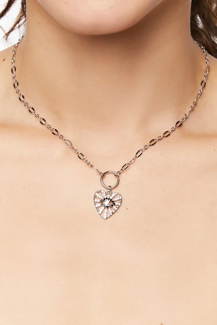 Forever 21 Women's Evil Eye Heart Pendant Necklace Silver Forever 21