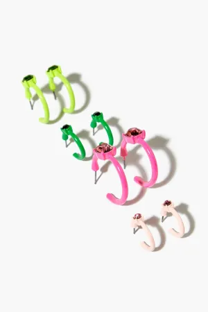 Forever 21 Women's Faux Gem Open-End Hoop Earring Set Pink/Green Forever 21