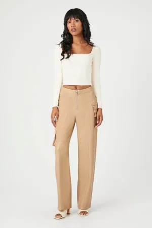 Forever 21 Women's Faux Leather/Pleather Cargo Ankle Pants Beige Forever 21