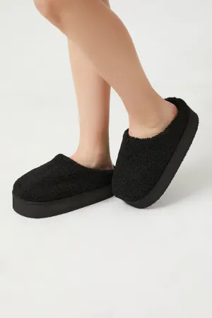 Forever 21 Women's Faux Shearling/Sherpa Platform Slippers Black Forever 21