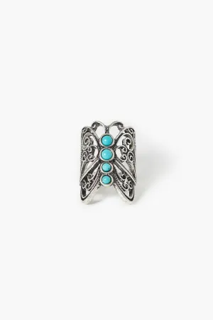Forever 21 Women's Faux Stone Butterfly Ring Silver/Blue Forever 21