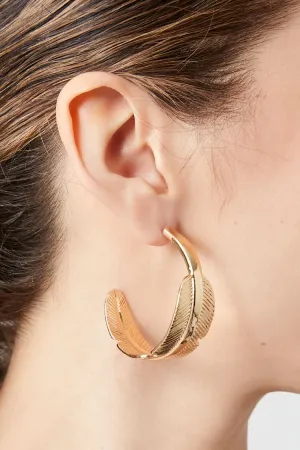Forever 21 Women's Feather Hoop Earrings Gold Forever 21