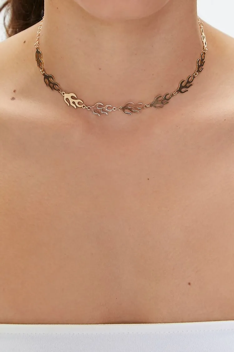 Forever 21 Women's Flame Chain Choker Necklace Gold Forever 21