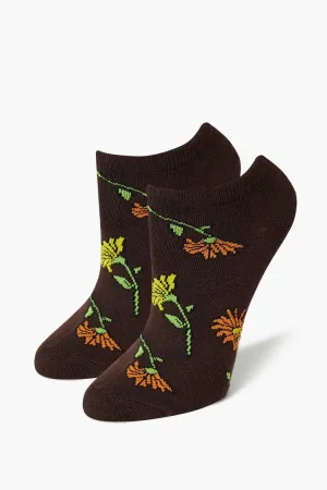 Forever 21 Women's Floral Print Ankle Socks Chocolate/Multi Forever 21