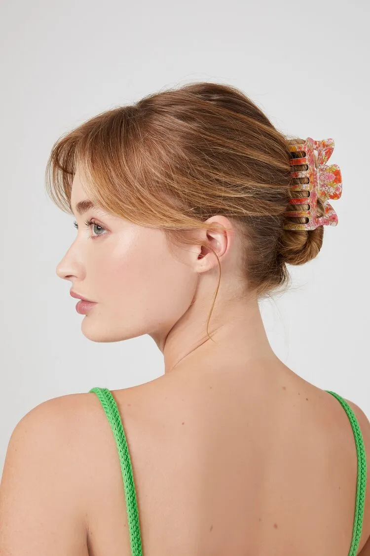 Forever 21 Women's Floral Print Claw Hair Clip Pink/Multi Forever 21