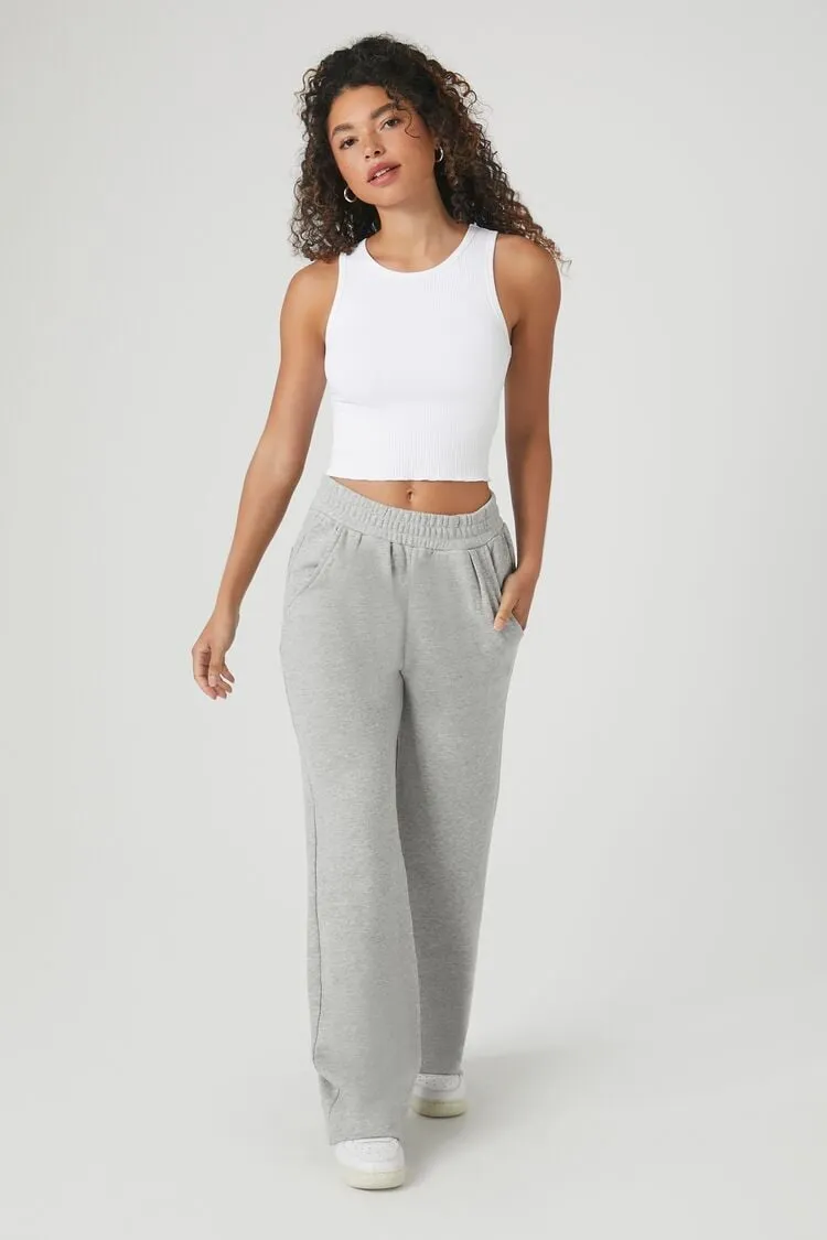 Forever 21 Women's French Terry Straight-Leg Pants Heather Grey Forever 21