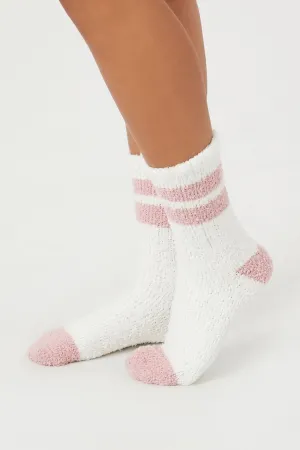 Forever 21 Women's Fuzzy Knit Striped Crew Socks Pale Mauve/Cream Forever 21