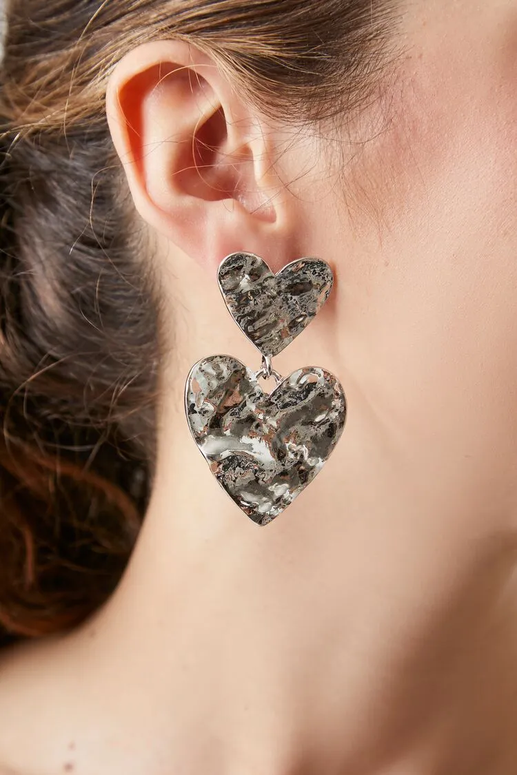 Forever 21 Women's Hammered Heart Statement Earrings Silver Forever 21
