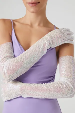 Forever 21 Women's Iridescent Sequin Long Gloves White Forever 21