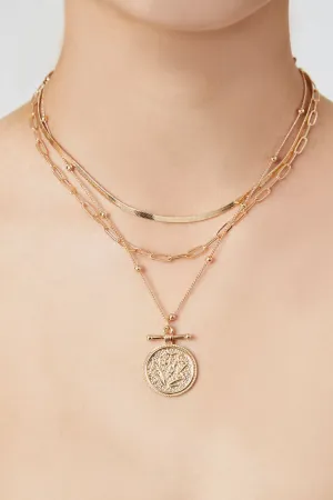 Forever 21 Women's Layered Coin Pendant Necklace Gold Forever 21