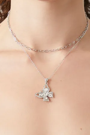 Forever 21 Women's Layered Faux Gem Butterfly Necklace Silver/Clear Forever 21