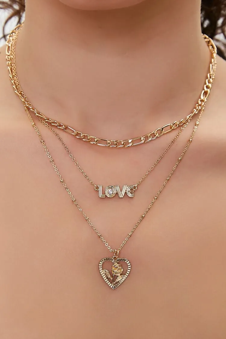 Forever 21 Women's Love Pendant Layered Necklace Gold Forever 21